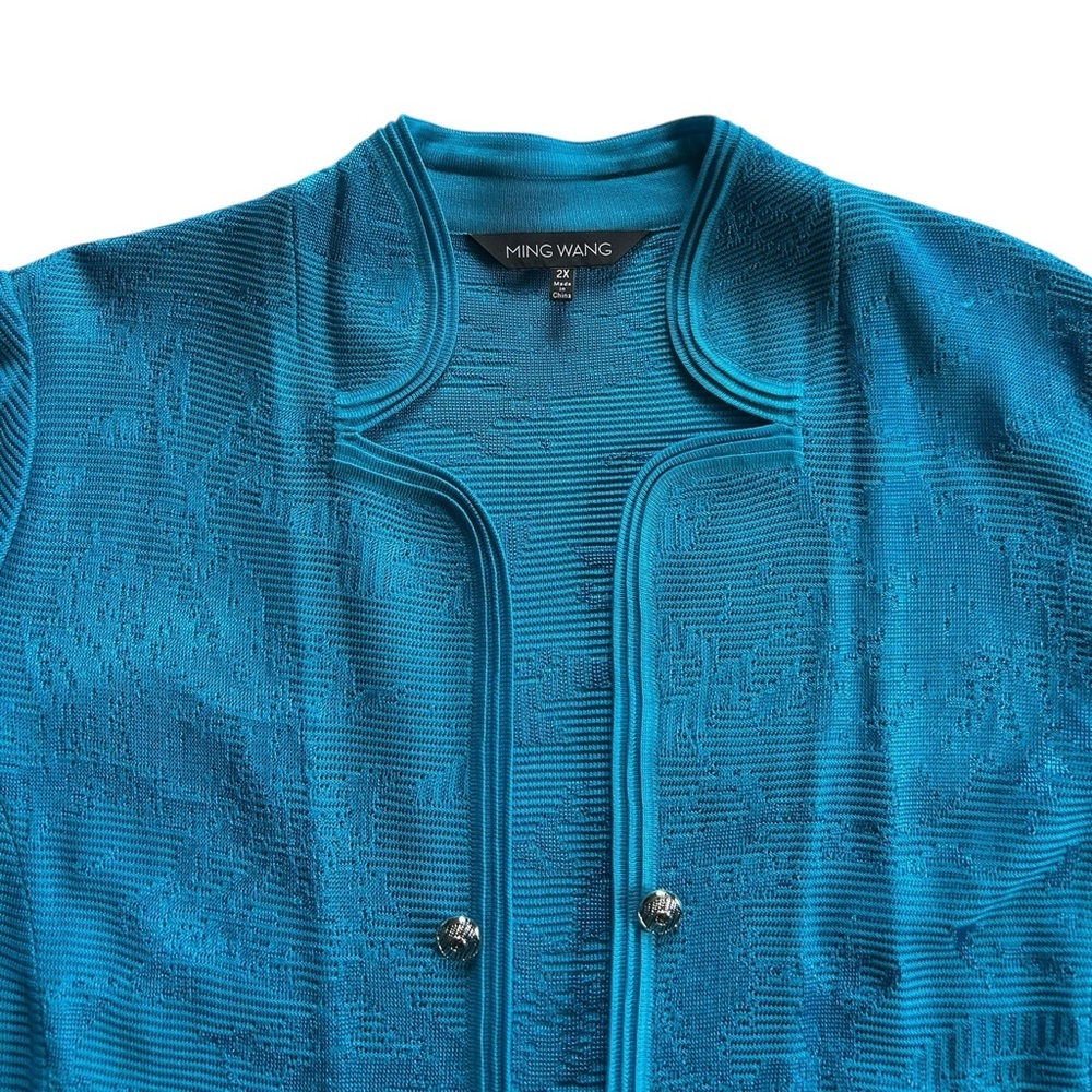 Ming Wang Vibrant Blue Textured Tonal Knit Split sleeve Jacket Size 2X - Picture 2 of 14